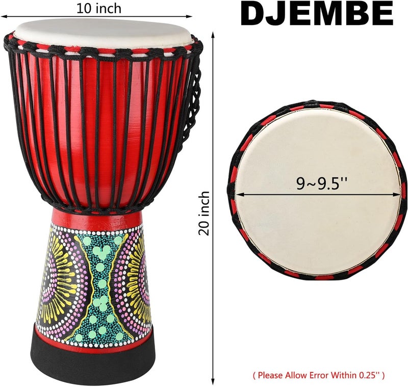 AIMEIS Goatskin Djembe Drum 10'' x 20'' African Hand Drum with Mahogany Body Hand Painted Pattern for Adults Drummer Beginners - Image 3